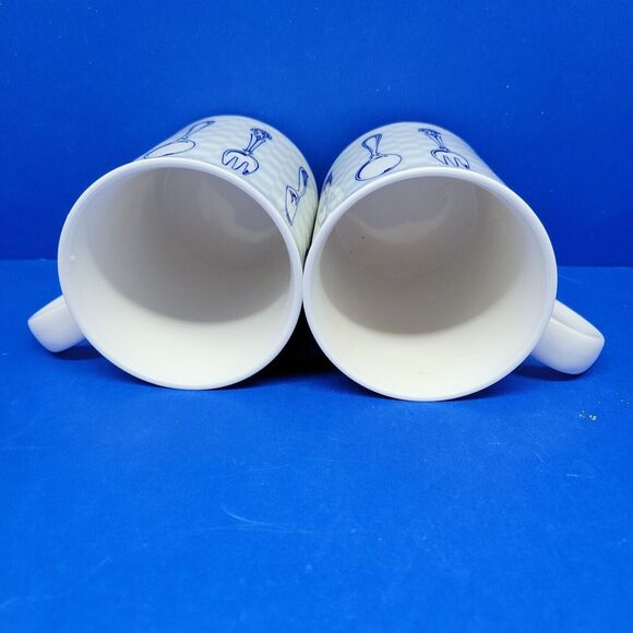 Epoch Indonesia Knife & fork Teal Checkerboard Mugs set of 2 - Picture 5 of 11